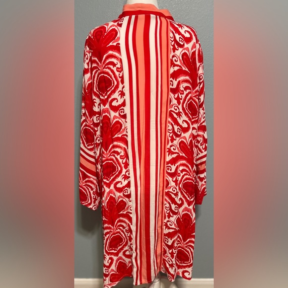 Dennis Basso Women’s Red White Duster Kimono Bohemian Hippie Western Cowgirl 2X - Picture 6 of 10